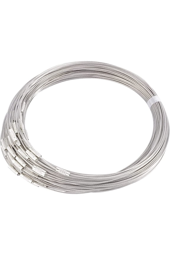 10 Strands Necklace Wire Jewelry Steel Wire with Screw Clasp Steel Necklace Cord for DIY Jewellery Making Silver 18" x1mm