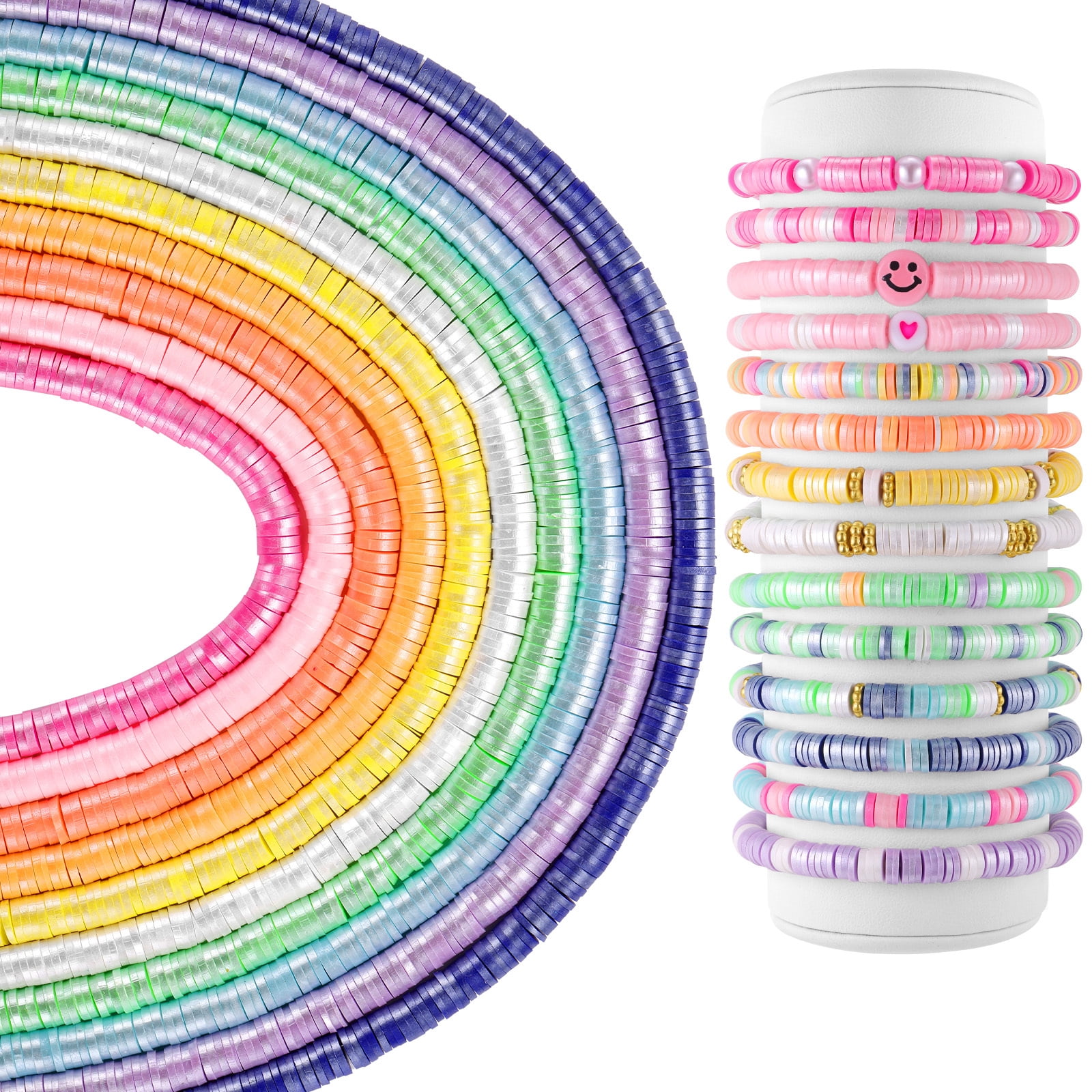 Heishi Color Pop Bracelet - Aqua Rainbow With Gold Disc Spacers