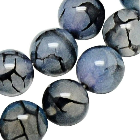 10 Strands Steel Blue Round Natural Dragon Veins Agate Beads Strands for Jewelry Making Dyed DIY