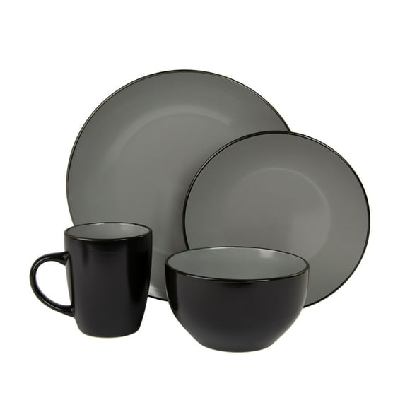 10 Strawberry Street 16-Piece Two Tone Coupe Dinnerware Set - Black/Gray