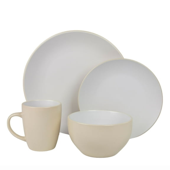 10 Strawberry Street 16-Piece Two Tone Coupe Dinnerware Set - Tan/White