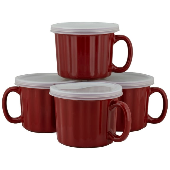 10 Strawberry Street 16 fl oz Set of 4 Soup Mug with Lid, Red