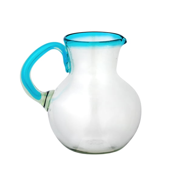 10 Strawberry Street Aqua Rim Pitcher Handblown Mexican Glass