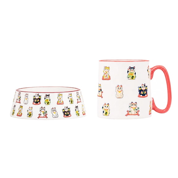 10 Strawberry Street Bella Fur Friends Matching Mug & Pet Bowl Set, Maneki Neko