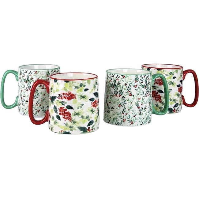 Holiday Red and Green Ceramic 14 oz Mug Set