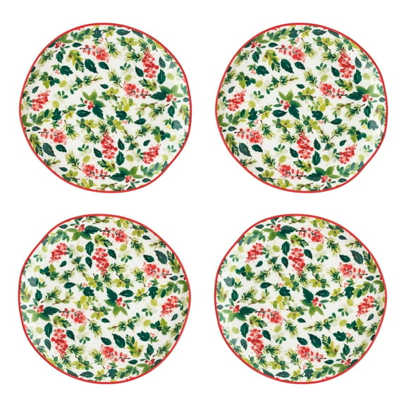 10 Strawberry Street Bella Holiday Appetizer Plates, Holly, Set of 4