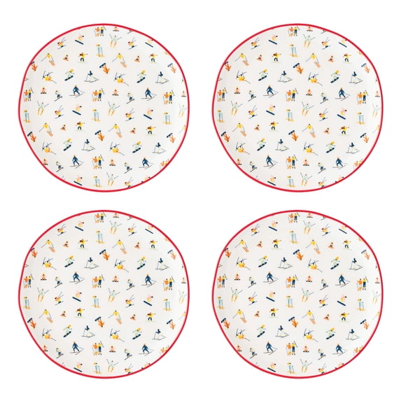10 Strawberry Street Bella Holiday Appetizer Plates, Skiers, Set of 4