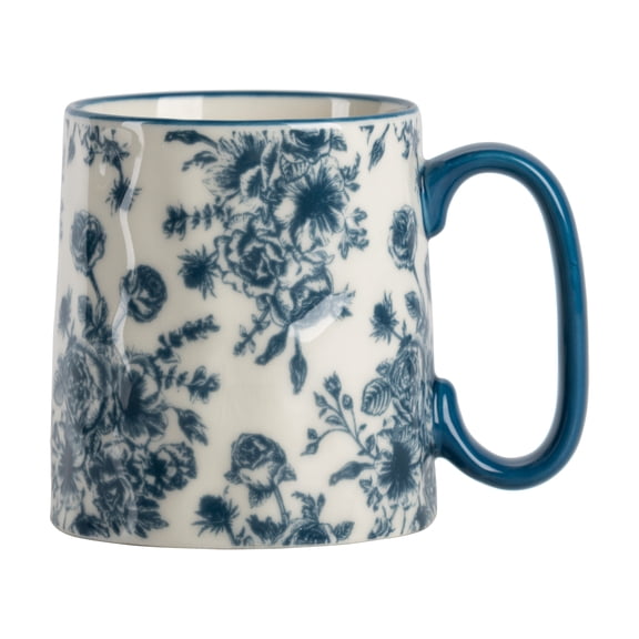 10 Strawberry Street Bella Line Floral Blue 14 oz. Ceramic Mug, Set of 4