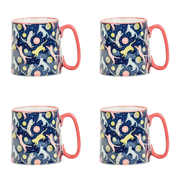 10 Strawberry Street Bella Mug, Cats in Space, Set of 4