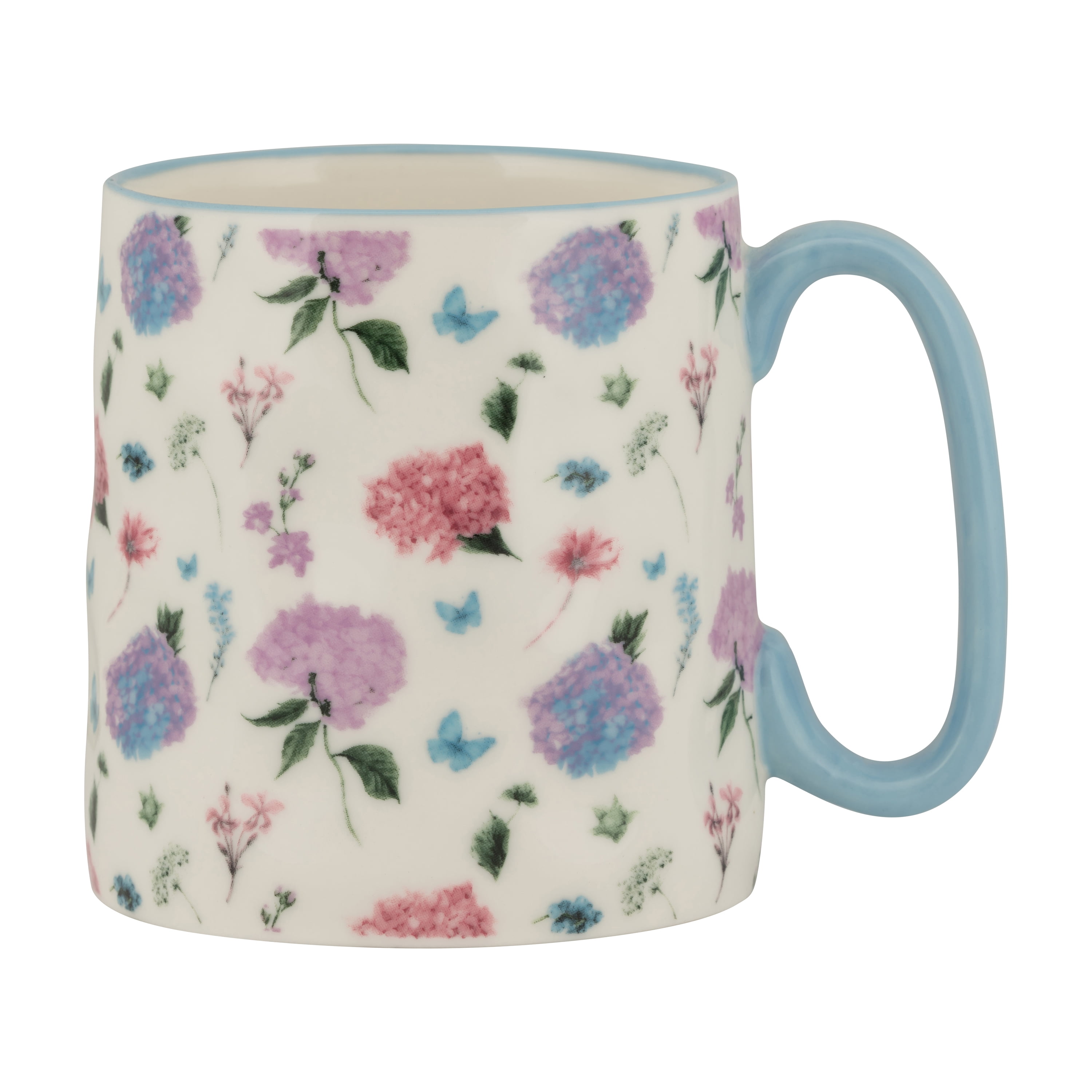 10 Strawberry Street Bella Sky Hydrangea 14 oz. Ceramic Mug, Set of 4