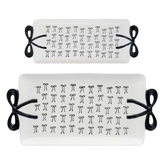 10 Strawberry Street Black Bow Serving Tray, Ribbon, Set of 2