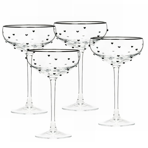 10 Strawberry Street Charming Heart Glassware, Coupe, Set of 4