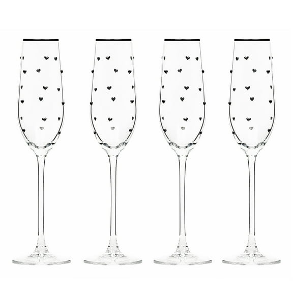 10 Strawberry Street Charming Heart t Glassware, Flute, Set of 4