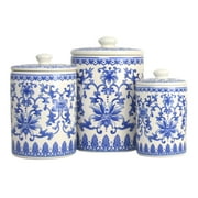 10 Strawberry Street Chinoiserie 3 Piece Ceramic Canister Set, White, Blue