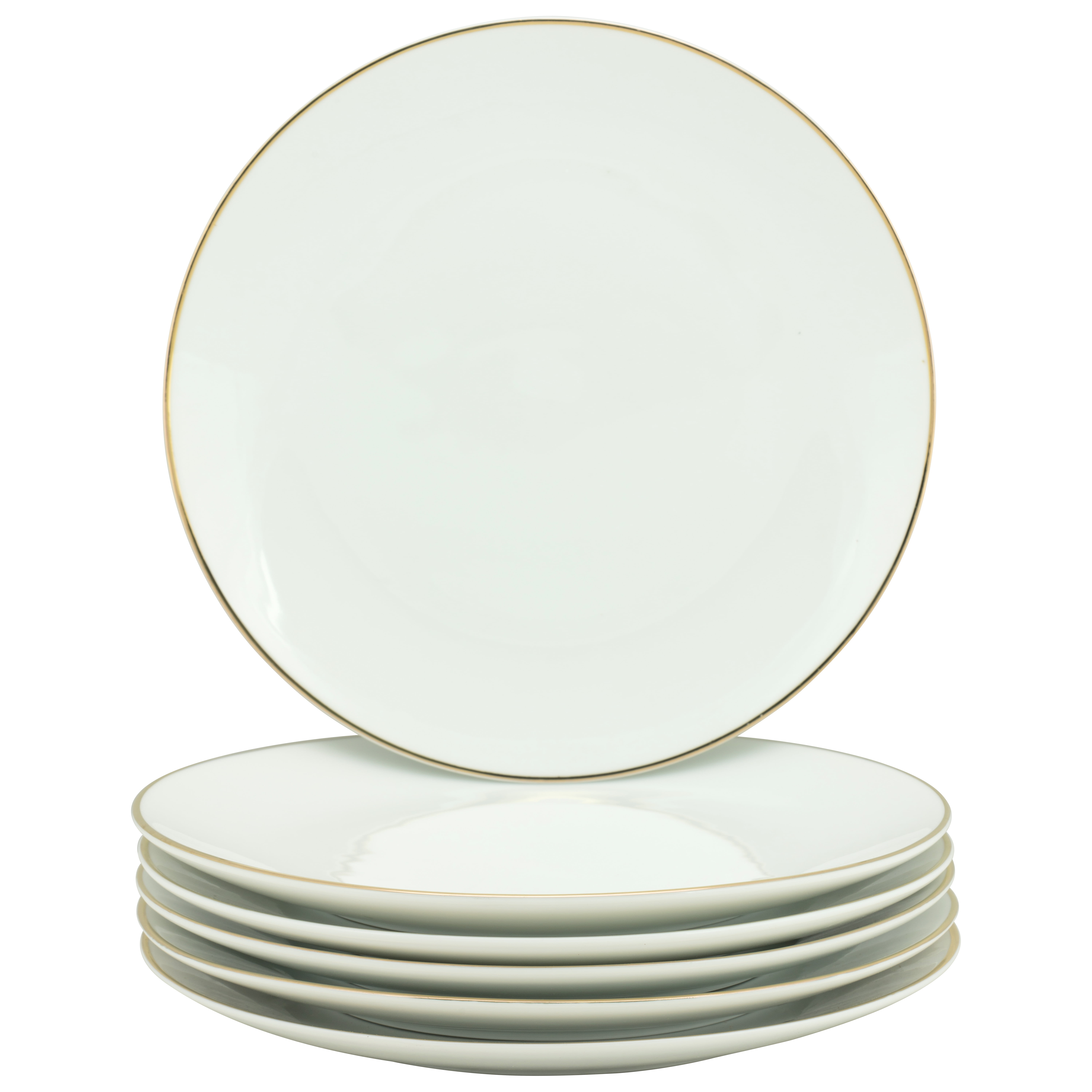 9.5" White and Gold Porcelain Luncheon Plate Set of 6