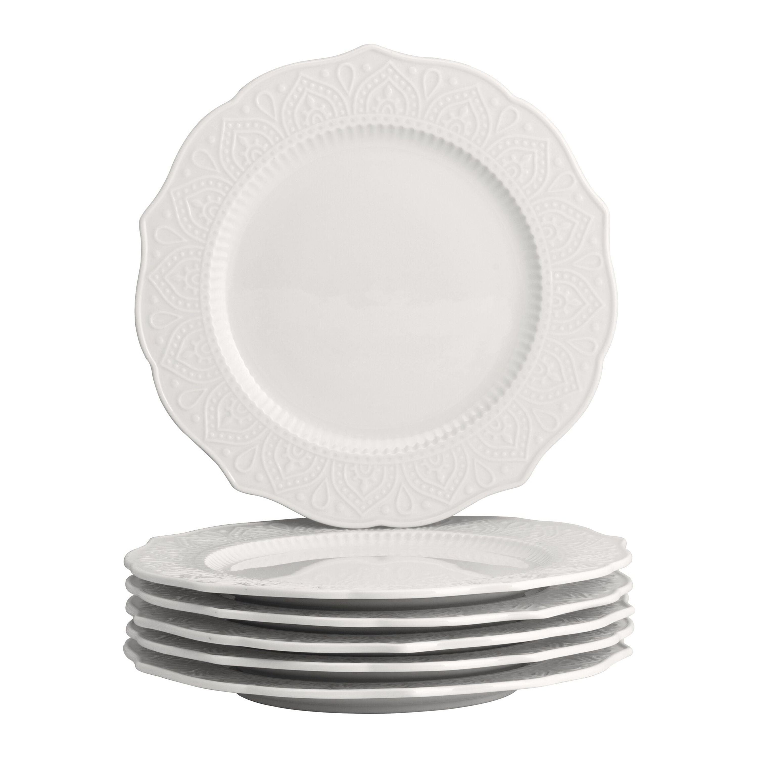 10 Strawberry Street Dahlia Porcelain 7.75" Side Plate, Set of 6, White