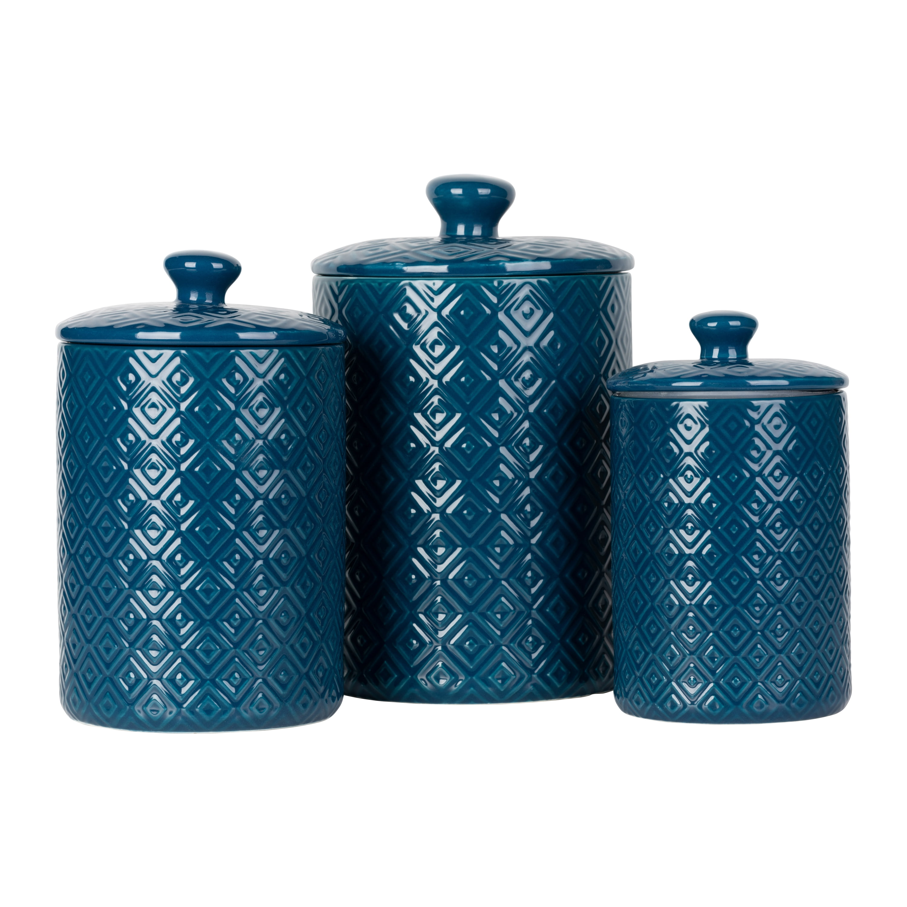 10 Strawberry Street Diamond 3 Piece Canister Set, Blue