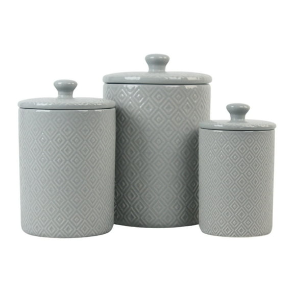 10 Strawberry Street Diamond Embossed 3 Piece Ceramic Canister Set, Gray