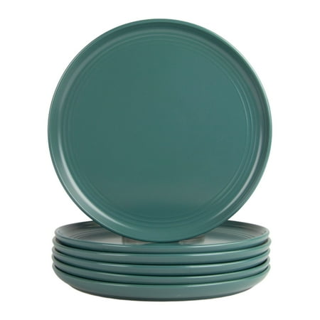 10 Strawberry Street Double Line 10.5" Round Stoneware Dinner Plate, Set of 6, Emerald Green