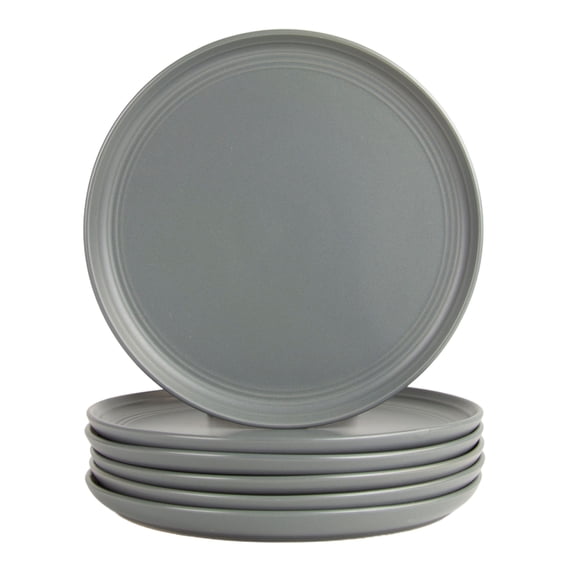 10 Strawberry Street Double Line 10.5" Round Stoneware Dinner Plate, Set of 6, Matte Gray