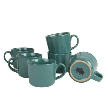 10 Strawberry Street Double Line 3.75"/12 fl oz Stoneware Mug, Set of 6, Emerald Green
