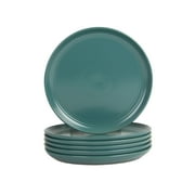 10 Strawberry Street Double Line 8.25" Round Stoneware Salad Plate, Set of 6, Emerald Green