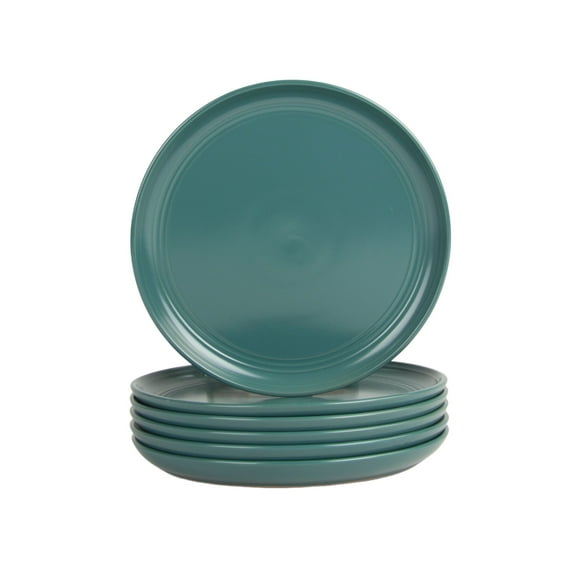 10 Strawberry Street Double Line 8.25" Round Stoneware Salad Plate, Set of 6, Emerald Green