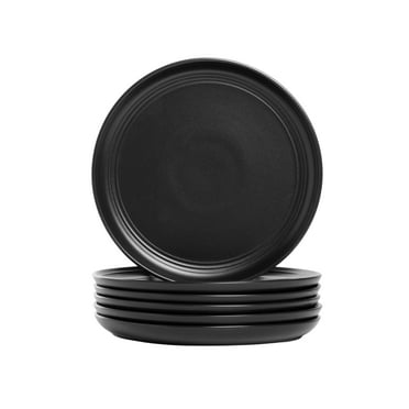 10 Strawberry Street Double Line 8.25" Round Stoneware Salad Plate, Set of 6, Matte Black