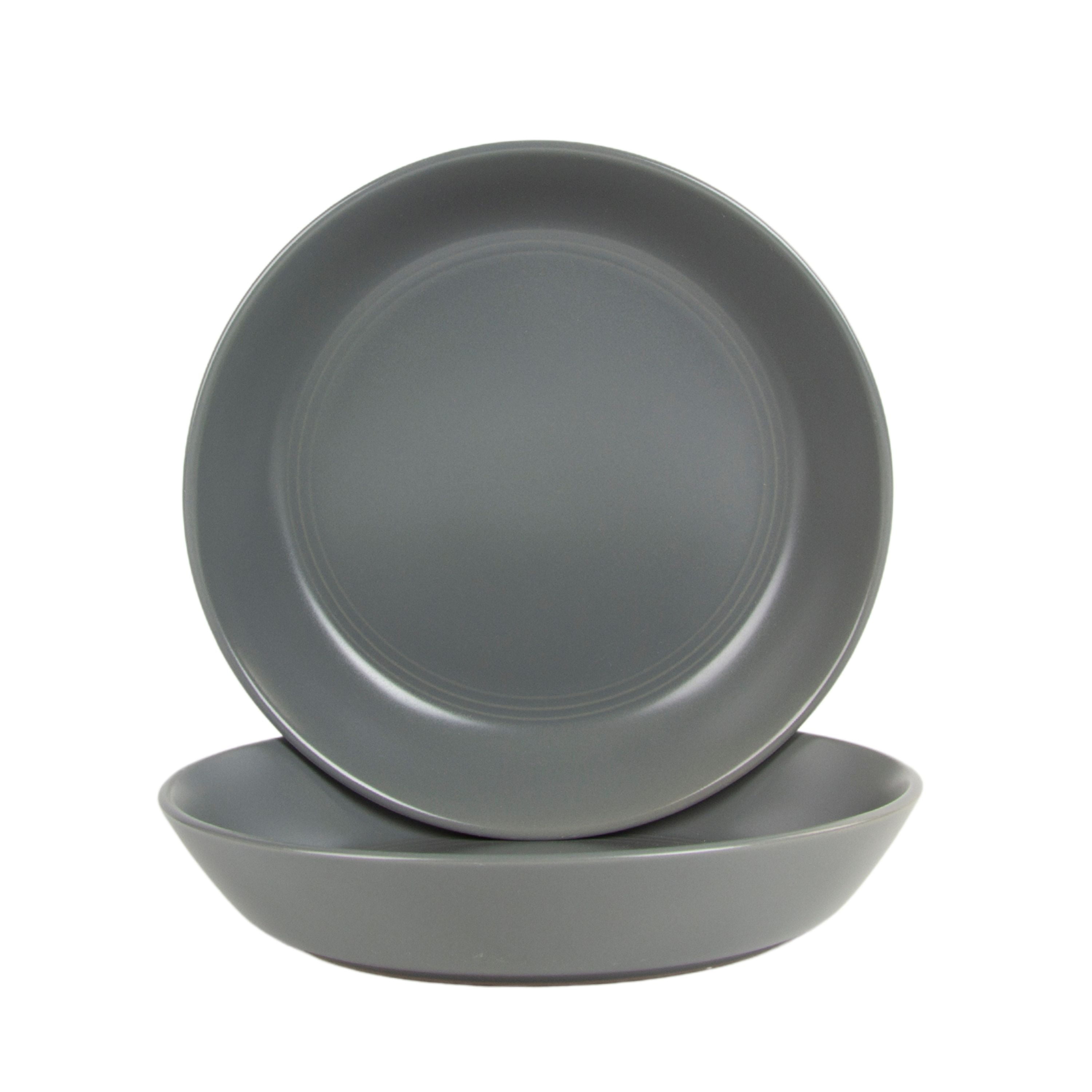 10 Strawberry Street Double Line 9.5"/36 oz Round Dinner Bowl, Set of 2, Matte Gray