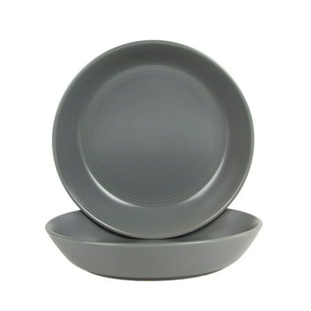 10 Strawberry Street Double Line 9.5"/36 oz Round Dinner Bowl, Set of 2, Matte Gray