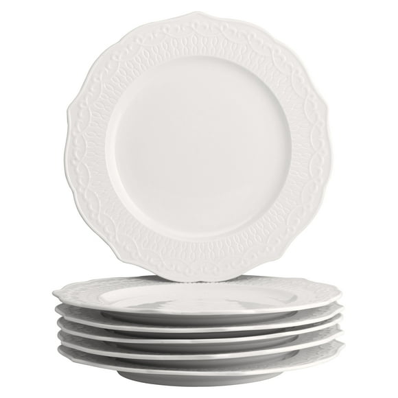 10 Strawberry Street Ever Porcelain 10.5" Dinner Plate, Set of 6, White