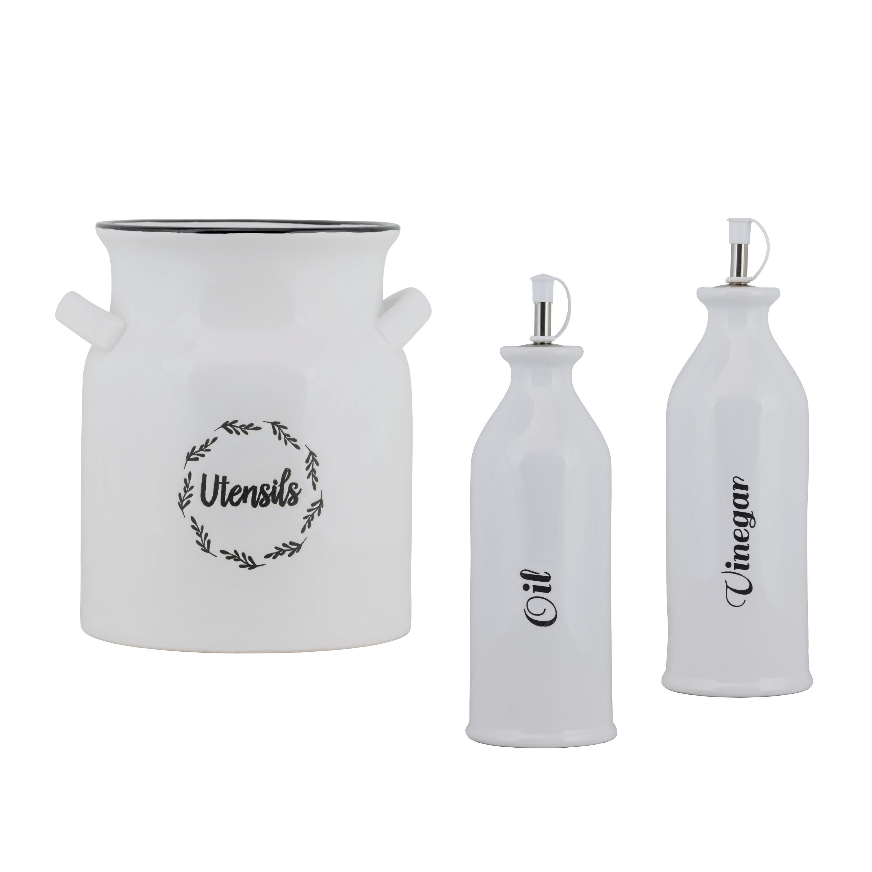 10 Strawberry Street Farm Fresh #3 Utensil Crock with Oil/Vinegar Bottle Set