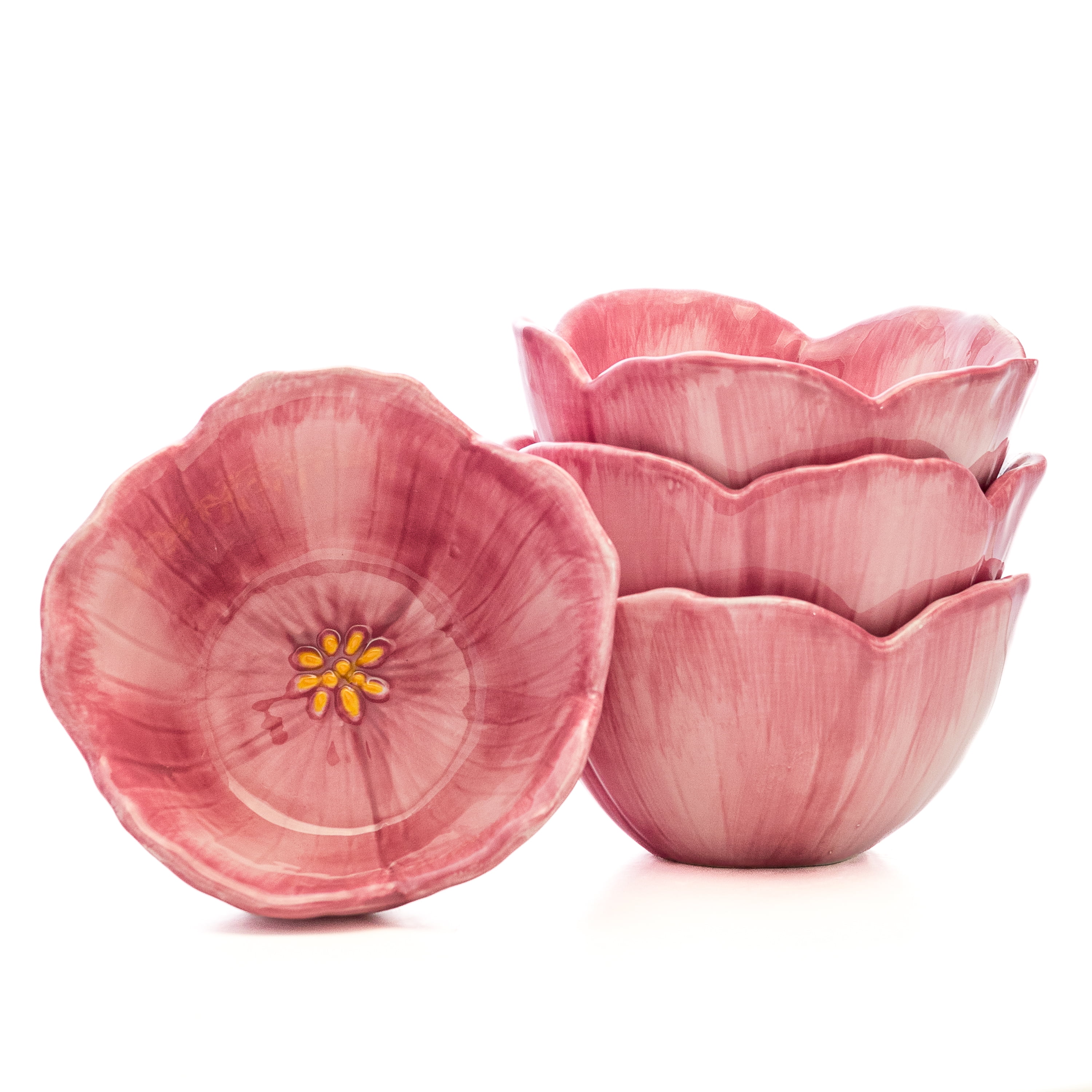 Set of 4 Pink Flower-Shaped Dolomite Dessert Bowls
