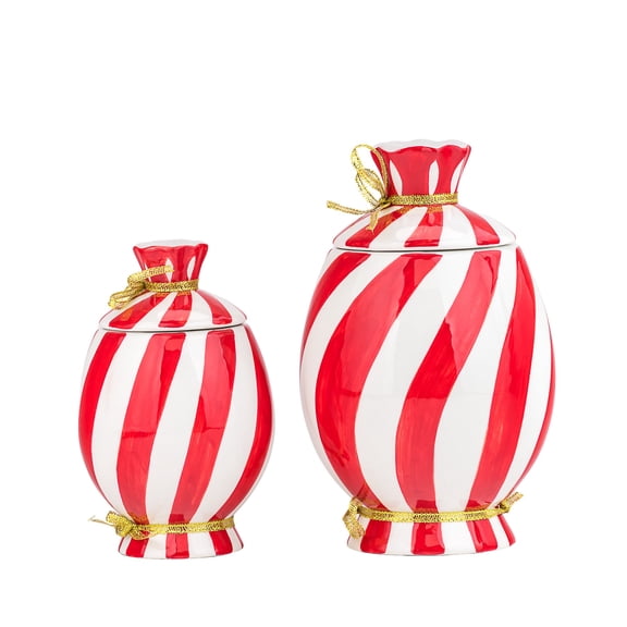 10 Strawberry Street Graduated Peppermint Candy Canister, 2 pcs