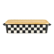 10 Strawberry Street Homestead Check Stoneware Rectangle Baker with Embossed Bamboo Lid