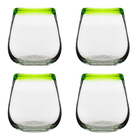 10 Strawberry Street Lime Rim Mexican Glassware, Stemless Wine, Set of 4