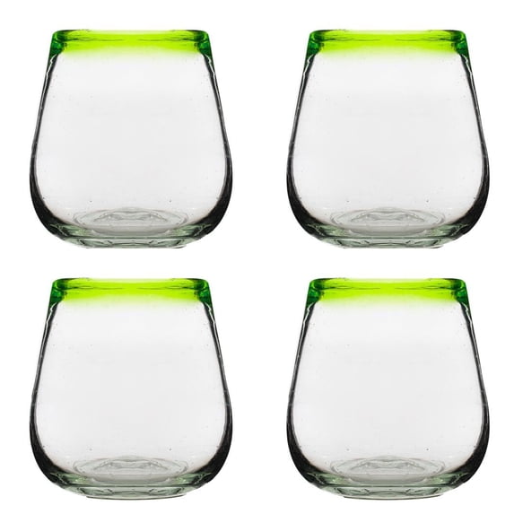 10 Strawberry Street Lime Rim Mexican Glassware, Stemless Wine, Set of 4
