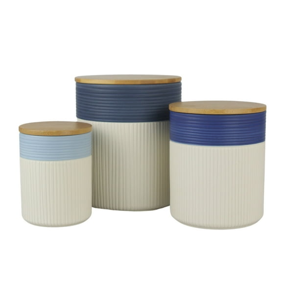 10 Strawberry Street Luca Ombre Matte Blue/White Embossed 3 Piece Canister Set