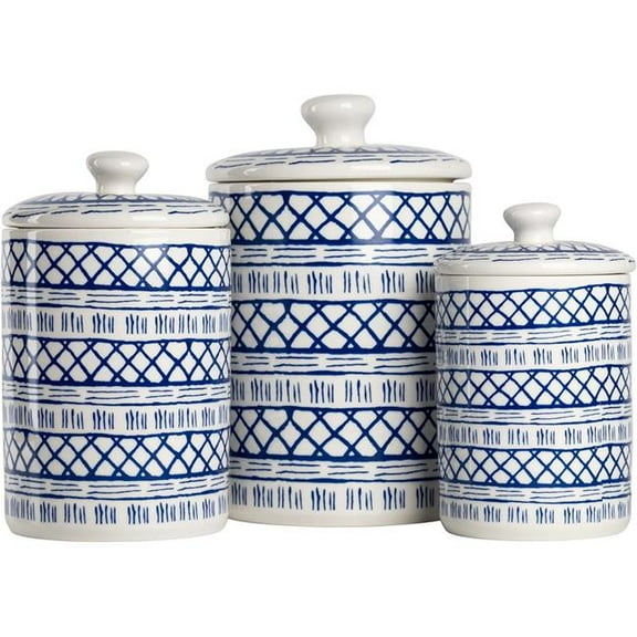 10 Strawberry Street CAN3-MARINA-BLU 3 Piece Marina Canister Set, White & Blue