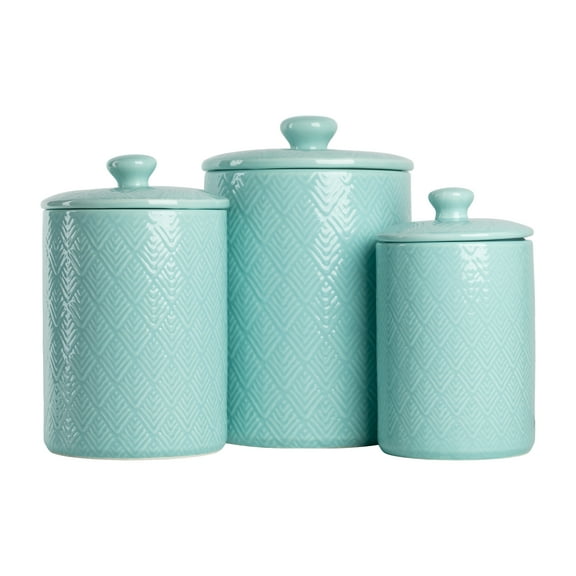 10 Strawberry Street Marquis 3 Pieces Ceramic Canister Set, Blue