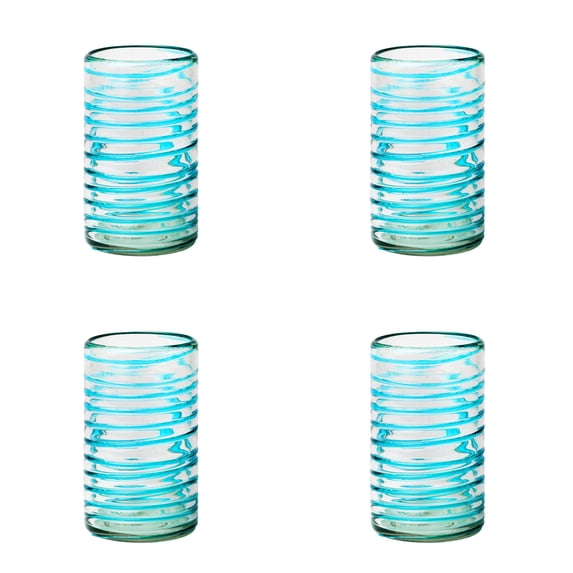 10 Strawberry Street Meridia Mexican Glassware, Hiball, Set of 4, Aqua