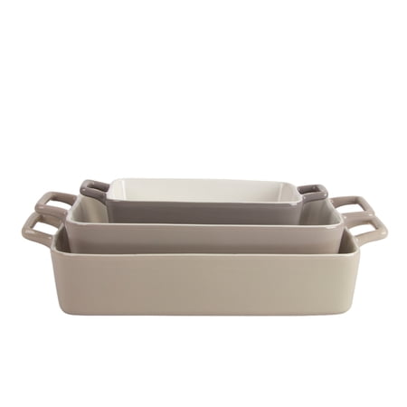 10 Strawberry Street Nested Stoneware Bakeware with Handles, Set of 3, Gray