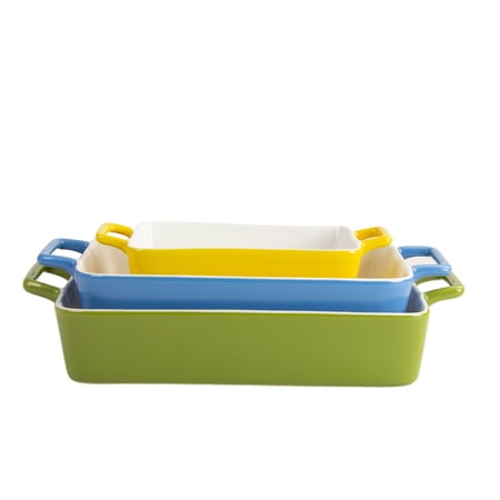 10 Strawberry Street Nested Stoneware Bakeware with Handles, Set of 3, Multi Color