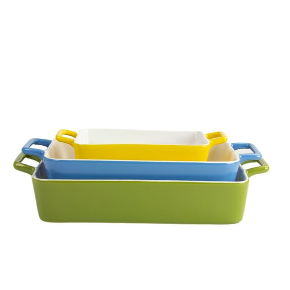 10 Strawberry Street Nested Stoneware Bakeware with Handles, Set of 3, Multi Color