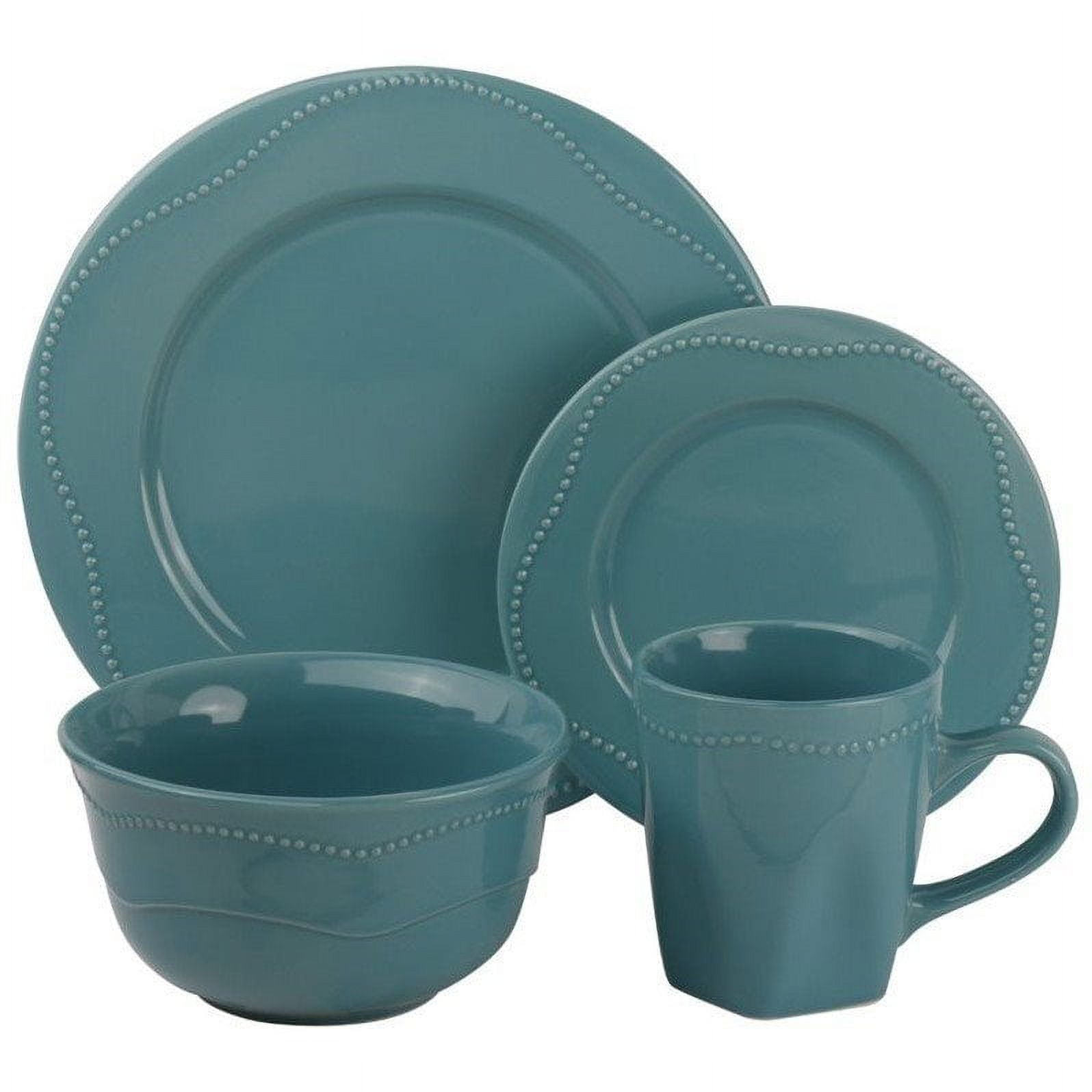10 Strawberry Street Nova 16 Piece Beaded Dinnerware Set in Teal