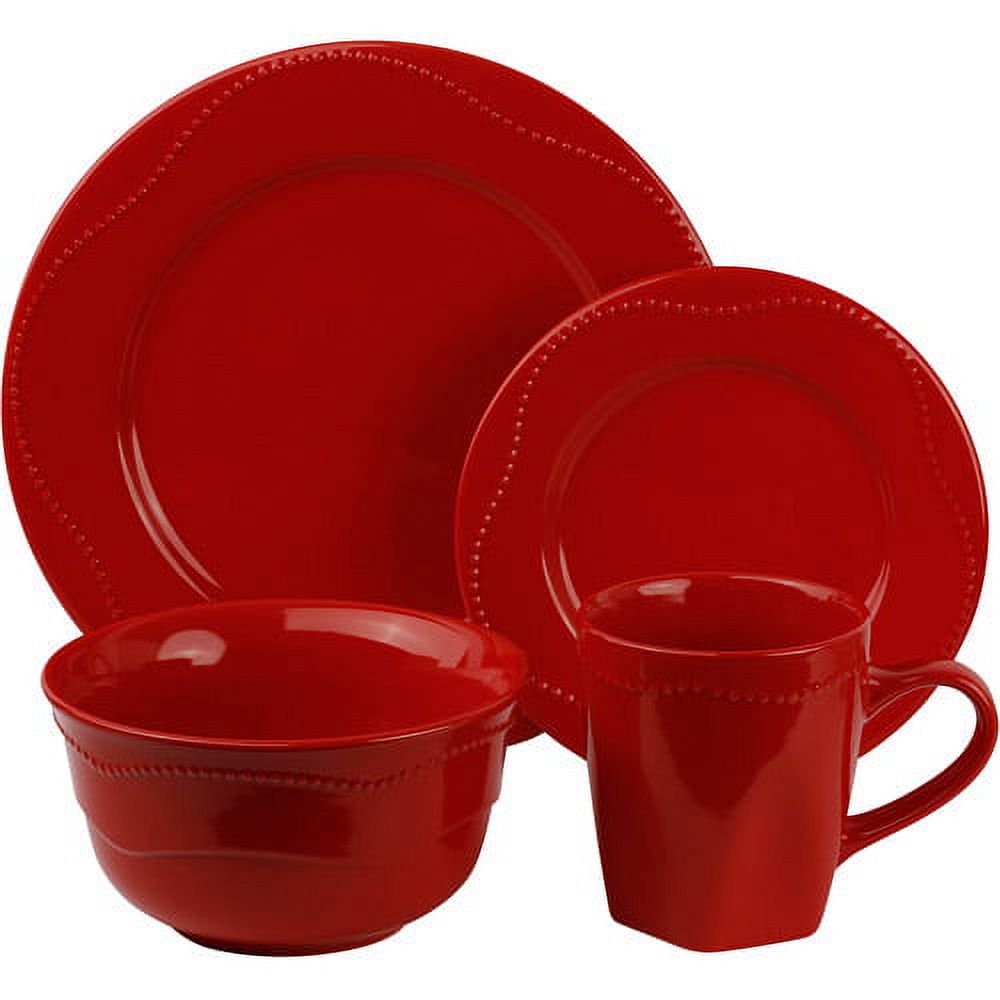 10 Strawberry Street Nova 16 Piece Beaded Dinnerware Set in Red