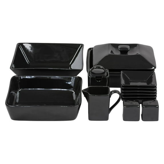 10 Strawberry Street Nova Square 15 Piece Stoneware Accessory Set, Black
