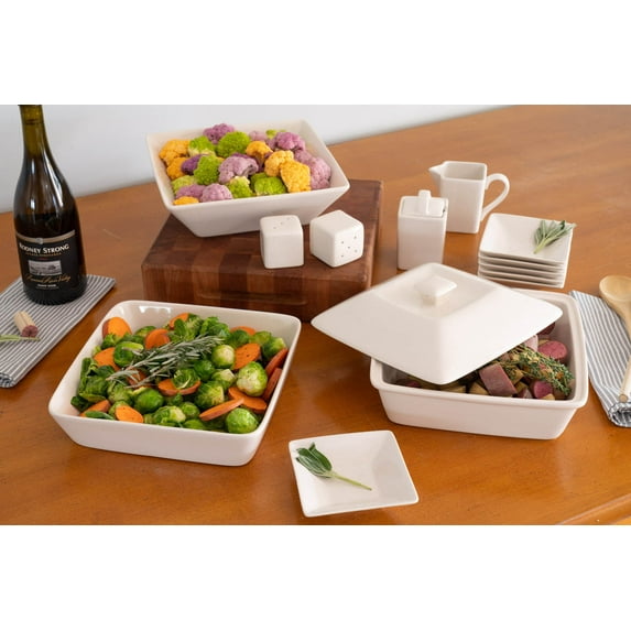 10 Strawberry Street Nova Square 15 Piece Stoneware Accessory Set, Cream White