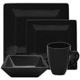 thumbnail image 1 of 10 Strawberry Street Nova Square 16-Piece Stoneware Dinnerware Set, Black, 1 of 7