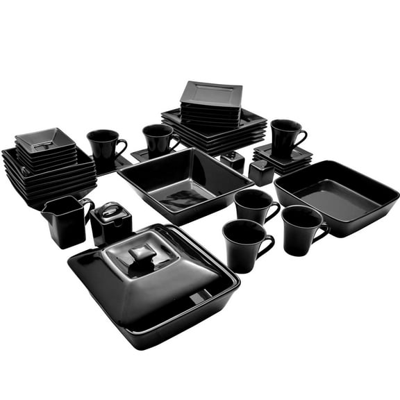 10 Strawberry Street Nova Square Banquet 45-Piece Dinnerware Set, Black